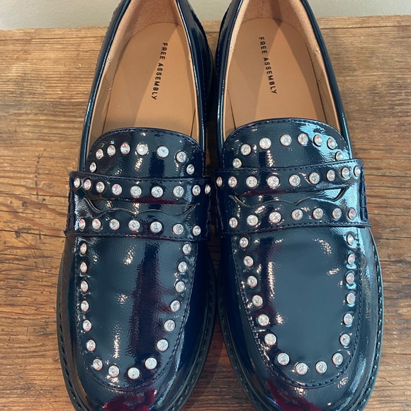 Free Assembly Navy Patent Studded Loafers - Picture 2 of 4